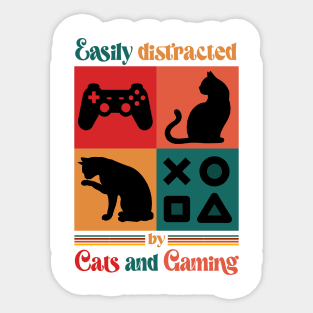 Easily Distracted By Cats and Gaming - Retro Cat Gaming Sticker